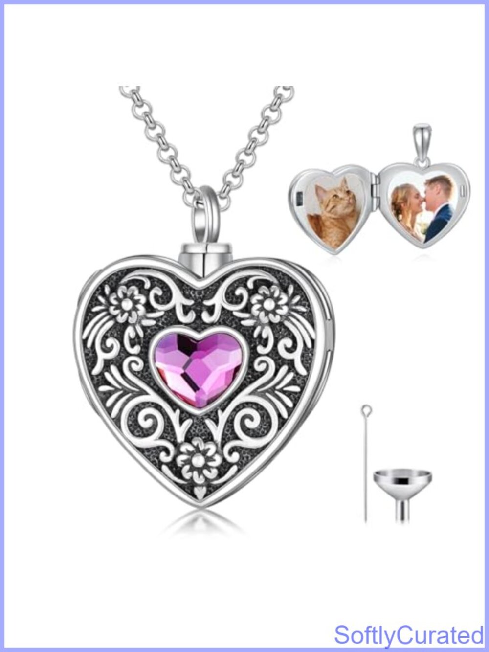 925 Sterling Silver Flower Heart Urn Necklace for Ashes Memorial Jewelry